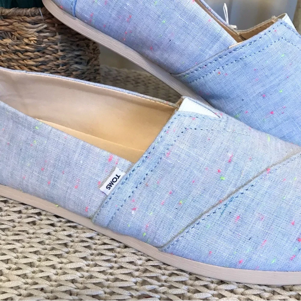 NWT Toms Alpargata Flats in Light Blue Speckled Linen